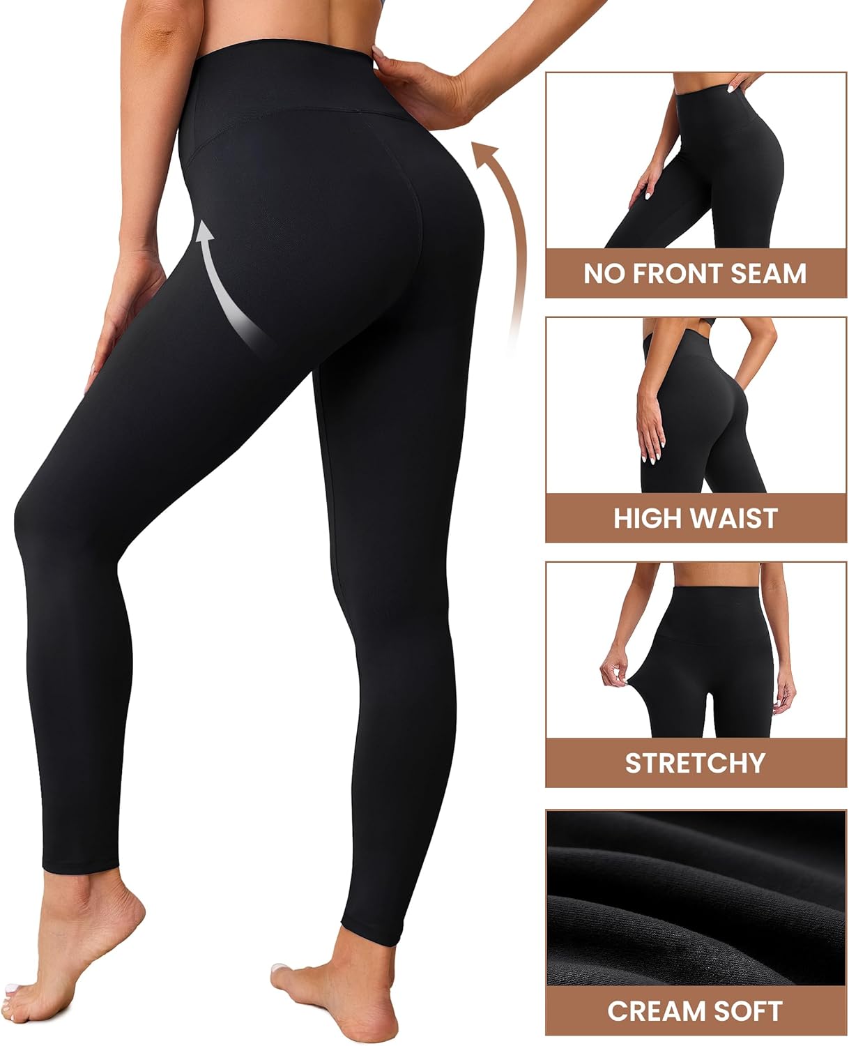 Creamlush 4 Pack Leggings for Women-High Waisted Ultra Soft Stretchy Yoga Lounge Pants