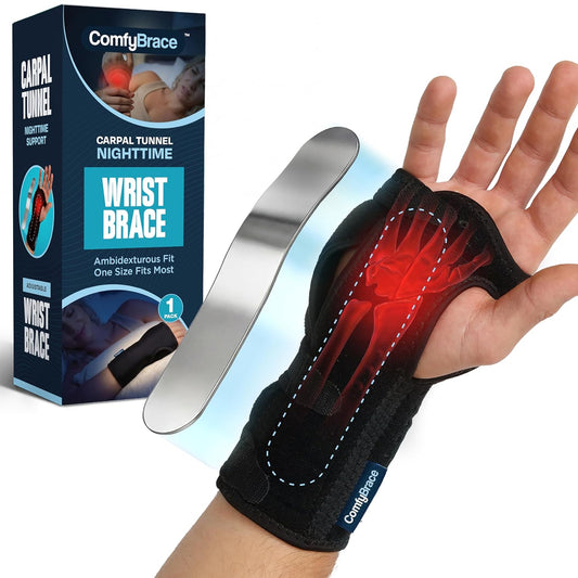 ComfyBrace 2 PACK Nighttime Pain Relief Wrist Brace for Carpal Tunnel, Tendonitis, Arthritis | Fits & Soothes Aches in Both Hands | Palm Cushion Beads for Hot Spots | Breathable Fabric