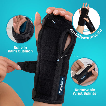 ComfyBrace 2 PACK Nighttime Pain Relief Wrist Brace for Carpal Tunnel, Tendonitis, Arthritis | Fits & Soothes Aches in Both Hands | Palm Cushion Beads for Hot Spots | Breathable Fabric