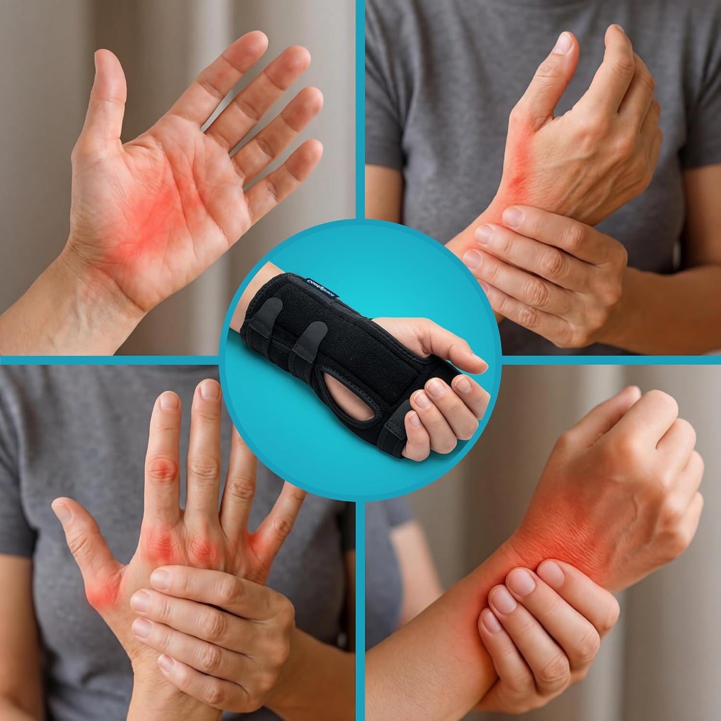 ComfyBrace 2 PACK Nighttime Pain Relief Wrist Brace for Carpal Tunnel, Tendonitis, Arthritis | Fits & Soothes Aches in Both Hands | Palm Cushion Beads for Hot Spots | Breathable Fabric
