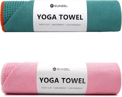 2 Pack Hot Yoga Towel with Grip Dot, Non Slip Yoga Mat Towe Sweat Absorbent Towel for Hot Yoga,Bikram, Pilates and Fitness 72" x 24", Dark Cyan/Steel Blue