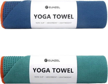 2 Pack Hot Yoga Towel with Grip Dot, Non Slip Yoga Mat Towe Sweat Absorbent Towel for Hot Yoga,Bikram, Pilates and Fitness 72" x 24", Dark Cyan/Steel Blue