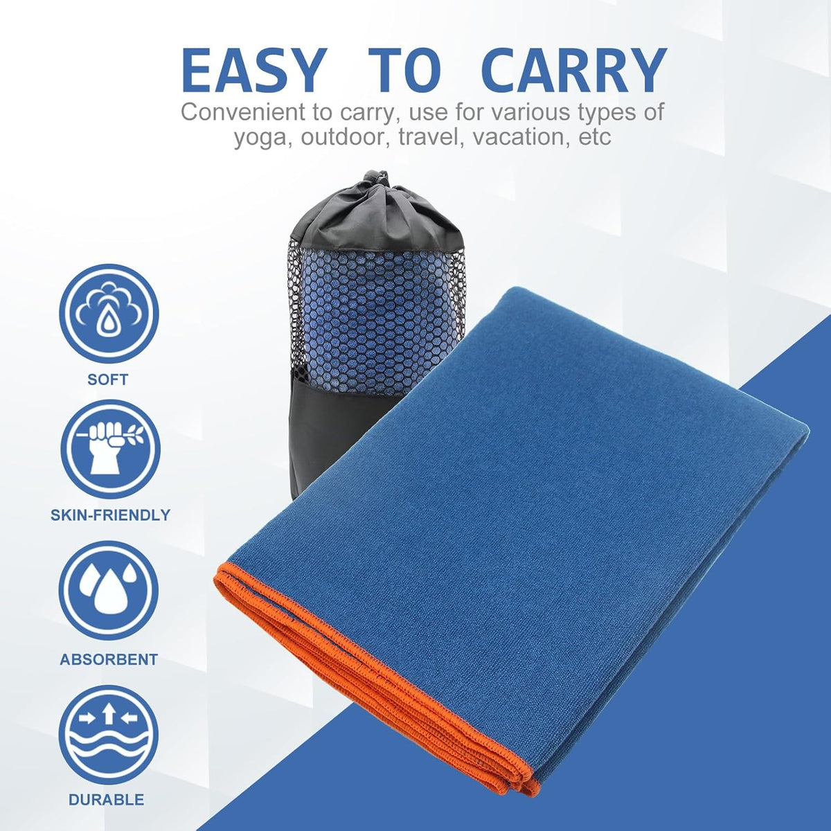 2 Pack Hot Yoga Towel with Grip Dot, Non Slip Yoga Mat Towe Sweat Absorbent Towel for Hot Yoga,Bikram, Pilates and Fitness 72" x 24", Dark Cyan/Steel Blue