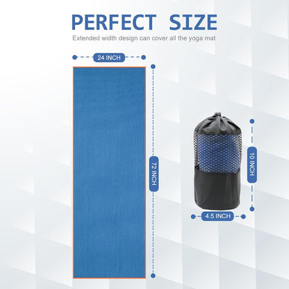 2 Pack Hot Yoga Towel with Grip Dot, Non Slip Yoga Mat Towe Sweat Absorbent Towel for Hot Yoga,Bikram, Pilates and Fitness 72" x 24", Dark Cyan/Steel Blue