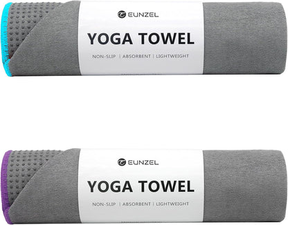 2 Pack Hot Yoga Towel with Grip Dot, Non Slip Yoga Mat Towe Sweat Absorbent Towel for Hot Yoga,Bikram, Pilates and Fitness 72" x 24", Dark Cyan/Steel Blue