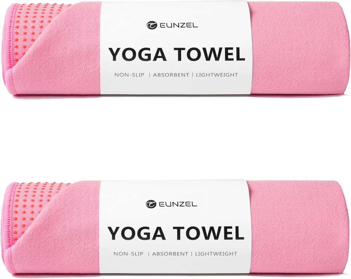 2 Pack Hot Yoga Towel with Grip Dot, Non Slip Yoga Mat Towe Sweat Absorbent Towel for Hot Yoga,Bikram, Pilates and Fitness 72" x 24", Dark Cyan/Steel Blue
