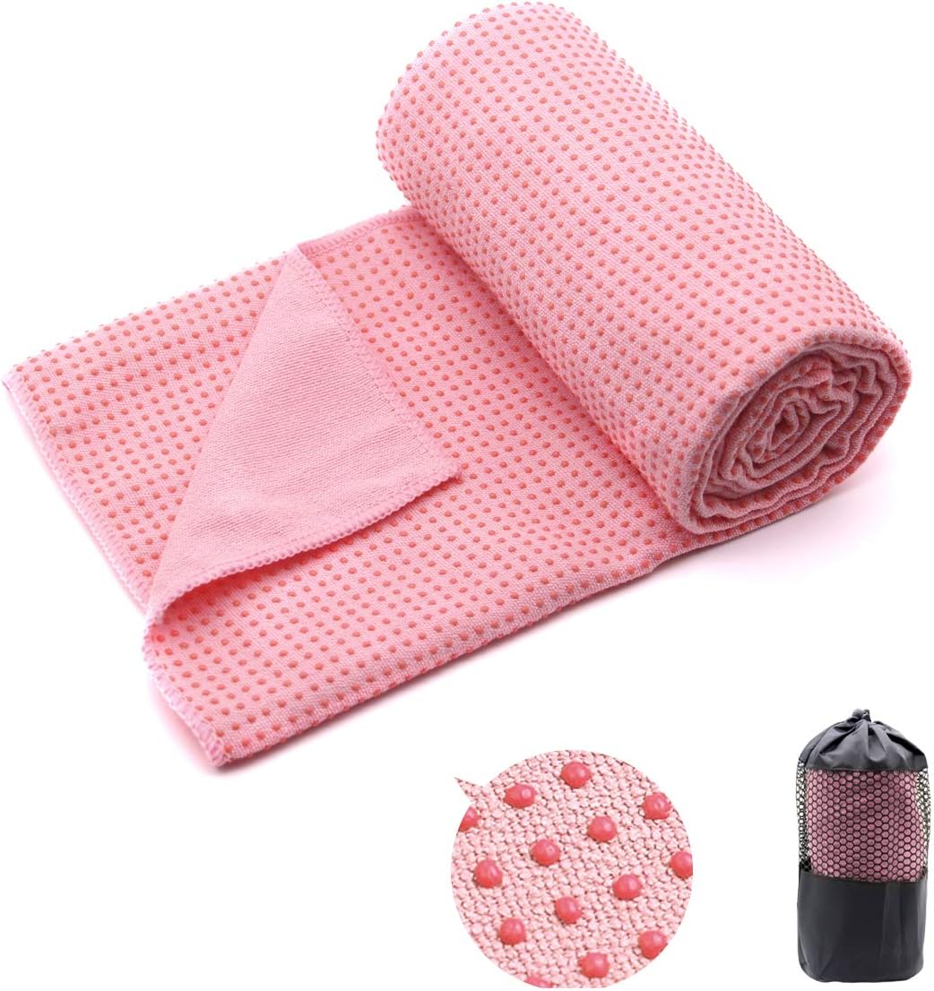 2 Pack Hot Yoga Towel with Grip Dot, Non Slip Yoga Mat Towe Sweat Absorbent Towel for Hot Yoga,Bikram, Pilates and Fitness 72" x 24", Dark Cyan/Steel Blue
