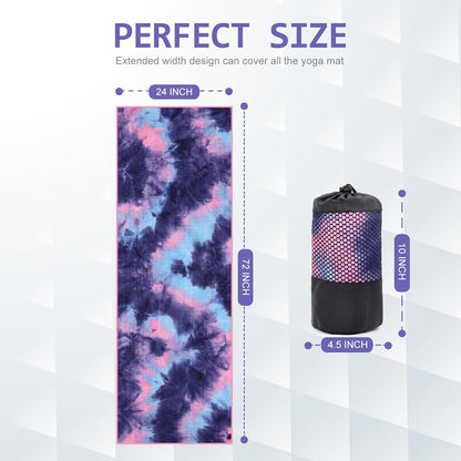 2 Pack Hot Yoga Towel with Grip Dot, Non Slip Yoga Mat Towe Sweat Absorbent Towel for Hot Yoga,Bikram, Pilates and Fitness 72" x 24", Dark Cyan/Steel Blue