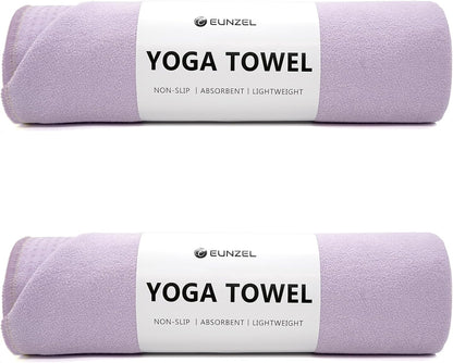 2 Pack Hot Yoga Towel with Grip Dot, Non Slip Yoga Mat Towe Sweat Absorbent Towel for Hot Yoga,Bikram, Pilates and Fitness 72" x 24", Dark Cyan/Steel Blue