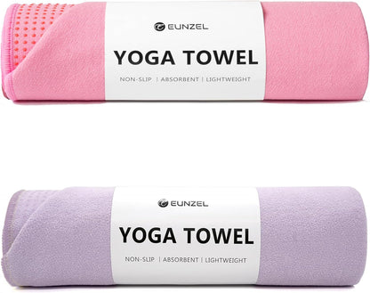 2 Pack Hot Yoga Towel with Grip Dot, Non Slip Yoga Mat Towe Sweat Absorbent Towel for Hot Yoga,Bikram, Pilates and Fitness 72" x 24", Dark Cyan/Steel Blue