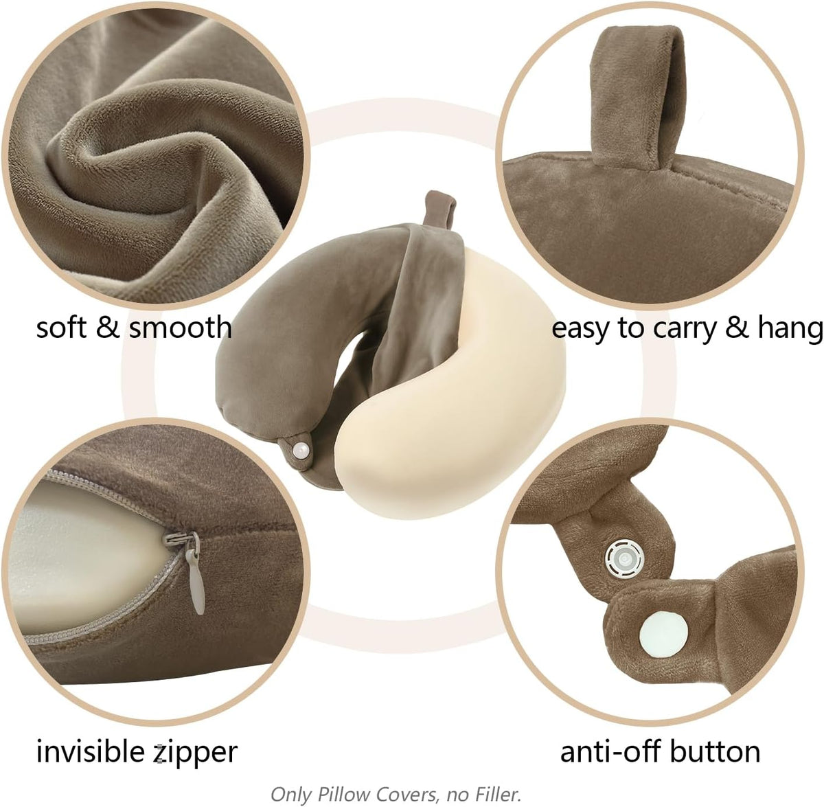 Travel Neck Pillow Cover, U Shaped Neck Pillow Case, Green