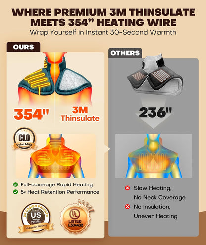 Graphene-Infused Instant Heating Pad with 3M Thinsulate, Ergonomic Weighted Heating Pad for Neck and Shoulders and Back, Heated Neck Wrap w/ 6 Heat Options 4 Auto Timer, Gifts for Women Men