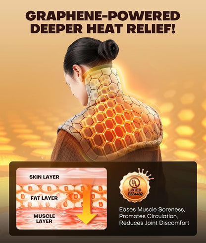 Graphene-Infused Instant Heating Pad with 3M Thinsulate, Ergonomic Weighted Heating Pad for Neck and Shoulders and Back, Heated Neck Wrap w/ 6 Heat Options 4 Auto Timer, Gifts for Women Men