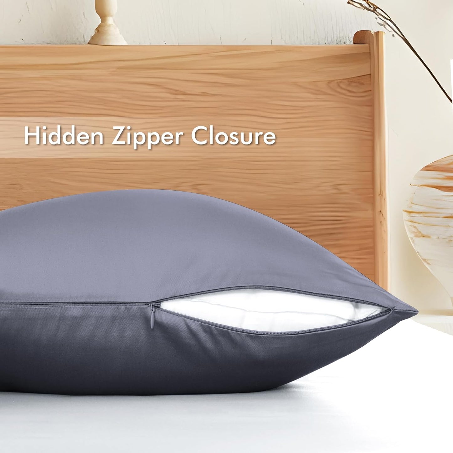 Bamboo Viscose Zipper Pillow Cases King Size Set of 2