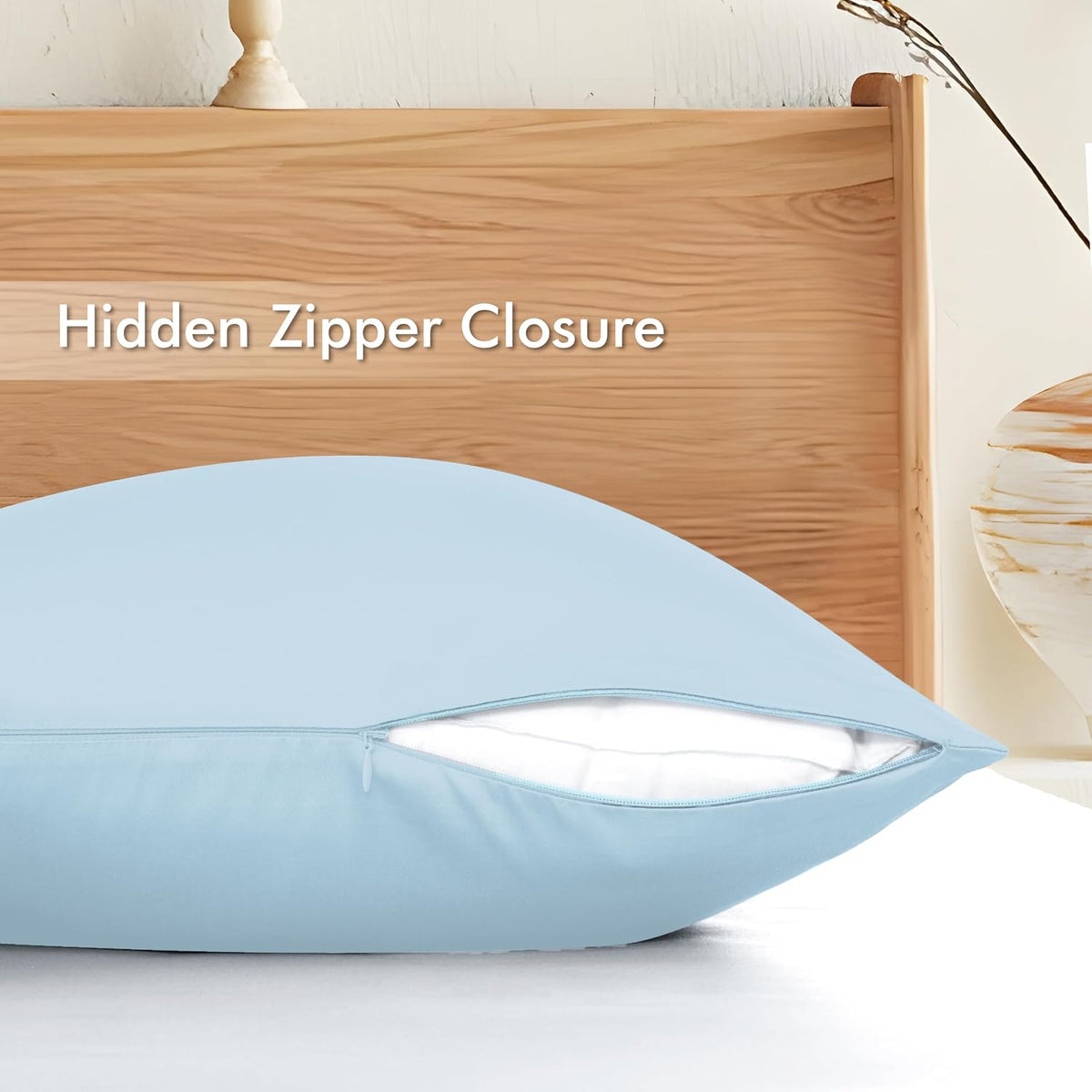 Bamboo Viscose Zipper Pillow Cases King Size Set of 2