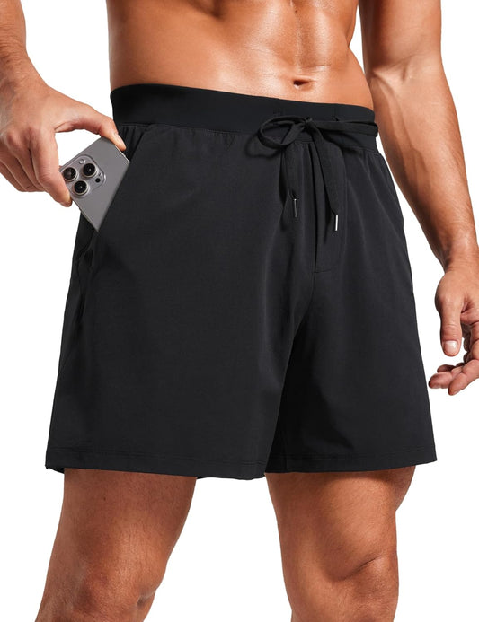 Mens Texture Training Shorts 5" - Side Split Quick Dry Lightweight for Workout Running with Zipper Pocket