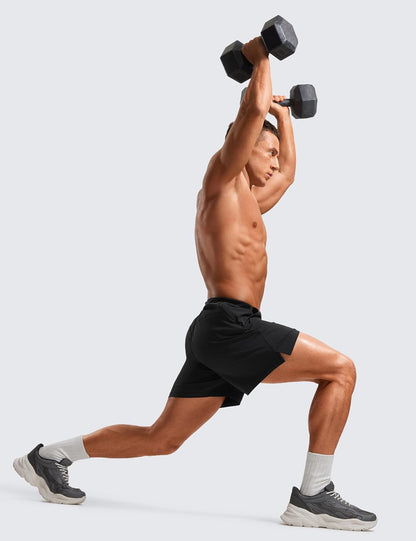 Mens Texture Training Shorts 5" - Side Split Quick Dry Lightweight for Workout Running with Zipper Pocket
