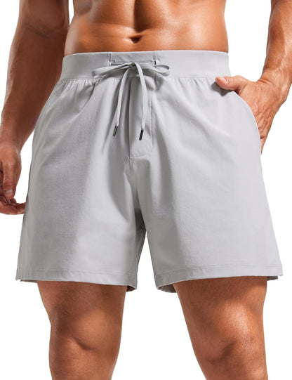 Mens Texture Training Shorts 5" - Side Split Quick Dry Lightweight for Workout Running with Zipper Pocket