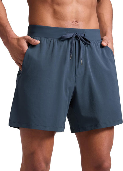 Mens Texture Training Shorts 5" - Side Split Quick Dry Lightweight for Workout Running with Zipper Pocket