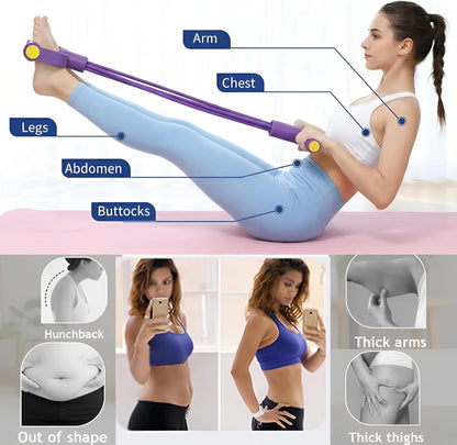 Pedal Resistance Bands with Handles for Women, 6-Tube Durable Pedal Exerciser for Home & Office Workout, Natural Rubber Resistance Band for Full Body Toning, Training Abdomen, Waist, Arms & Legs