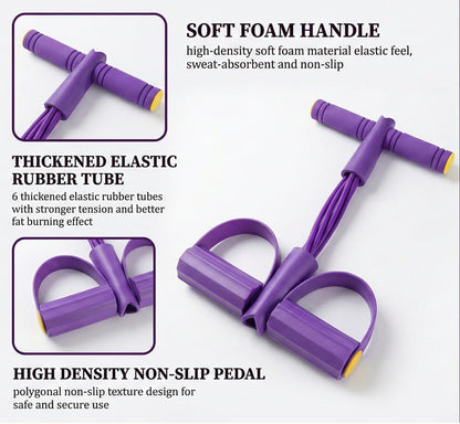 Pedal Resistance Bands with Handles for Women, 6-Tube Durable Pedal Exerciser for Home & Office Workout, Natural Rubber Resistance Band for Full Body Toning, Training Abdomen, Waist, Arms & Legs
