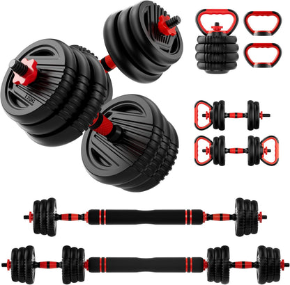 Adjustable Dumbbell Set,20/30/45/70/90lbs Free Weight with Connector | 5 in1 Dumbbells Set Used as Barbell, Kettlebells, Push up Stand,Weight Plate, Fitness Exercises for Home Gym