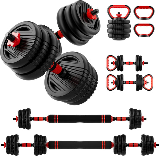 Adjustable Dumbbell Set,20/30/45/70/90lbs Free Weight with Connector | 5 in1 Dumbbells Set Used as Barbell, Kettlebells, Push up Stand,Weight Plate, Fitness Exercises for Home Gym