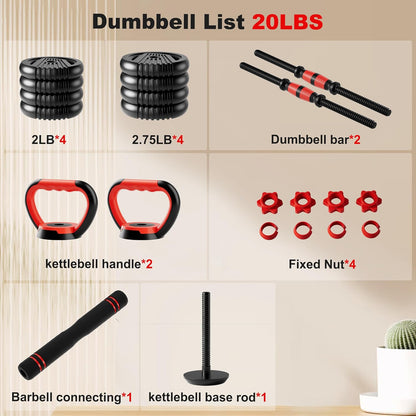 Adjustable Dumbbell Set,20/30/45/70/90lbs Free Weight with Connector | 5 in1 Dumbbells Set Used as Barbell, Kettlebells, Push up Stand,Weight Plate, Fitness Exercises for Home Gym