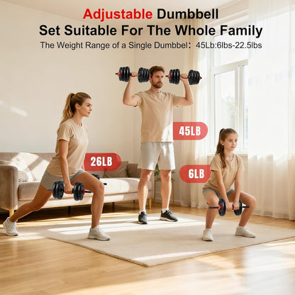 Adjustable Dumbbell Set,20/30/45/70/90lbs Free Weight with Connector | 5 in1 Dumbbells Set Used as Barbell, Kettlebells, Push up Stand,Weight Plate, Fitness Exercises for Home Gym