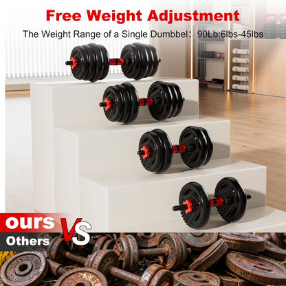 Adjustable Dumbbell Set,20/30/45/70/90lbs Free Weight with Connector | 5 in1 Dumbbells Set Used as Barbell, Kettlebells, Push up Stand,Weight Plate, Fitness Exercises for Home Gym