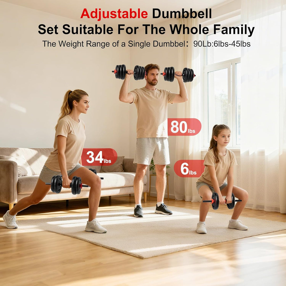 Adjustable Dumbbell Set,20/30/45/70/90lbs Free Weight with Connector | 5 in1 Dumbbells Set Used as Barbell, Kettlebells, Push up Stand,Weight Plate, Fitness Exercises for Home Gym