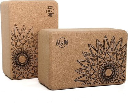 Cork Yoga Blocks 2 Pack Set,Natural Cork High Density 9"x6"x3" Yoga Blocks Odor-Resistant Non-Slip for Yoga, General Fitness, Pilates, Stretching and Toning (sunflower, 9'x6'x3')
