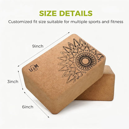 Cork Yoga Blocks 2 Pack Set,Natural Cork High Density 9"x6"x3" Yoga Blocks Odor-Resistant Non-Slip for Yoga, General Fitness, Pilates, Stretching and Toning (sunflower, 9'x6'x3')
