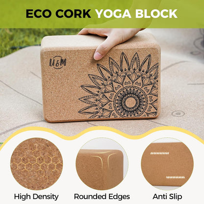Cork Yoga Blocks 2 Pack Set,Natural Cork High Density 9"x6"x3" Yoga Blocks Odor-Resistant Non-Slip for Yoga, General Fitness, Pilates, Stretching and Toning (sunflower, 9'x6'x3')