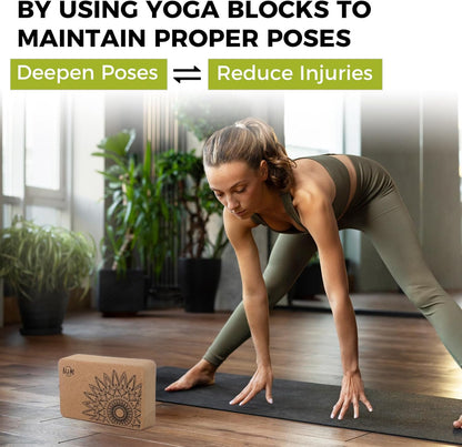 Cork Yoga Blocks 2 Pack Set,Natural Cork High Density 9"x6"x3" Yoga Blocks Odor-Resistant Non-Slip for Yoga, General Fitness, Pilates, Stretching and Toning (sunflower, 9'x6'x3')