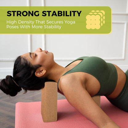 Cork Yoga Blocks 2 Pack Set,Natural Cork High Density 9"x6"x3" Yoga Blocks Odor-Resistant Non-Slip for Yoga, General Fitness, Pilates, Stretching and Toning (sunflower, 9'x6'x3')