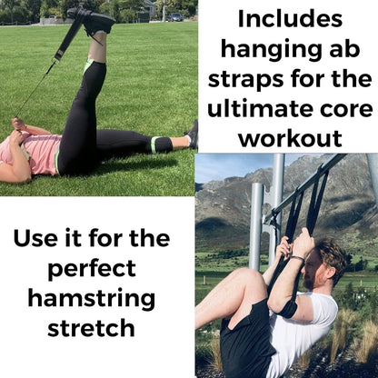 Suspension Trainer, Bodyweight Training Straps for Full Body Workouts at Home, Includes Door Anchor, Extension Arms and Advanced Foot Straps. Green