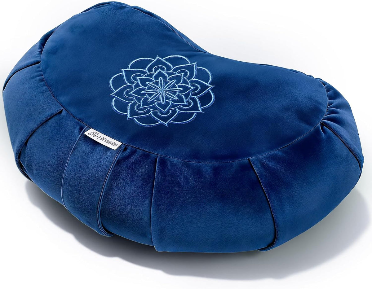 Premium Crescent Meditation Cushion, Ergonomic Buckwheat Hull Floor Pillow for Adults, Comfortable Yoga Bolster for Meditation & Floor Sitting (Purple)