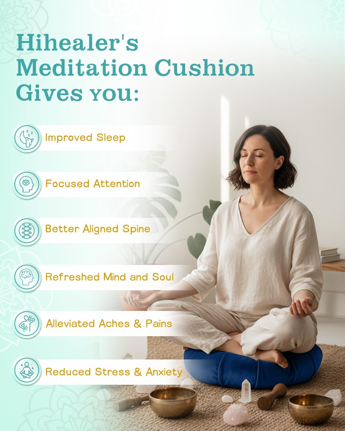 Premium Crescent Meditation Cushion, Ergonomic Buckwheat Hull Floor Pillow for Adults, Comfortable Yoga Bolster for Meditation & Floor Sitting (Purple)