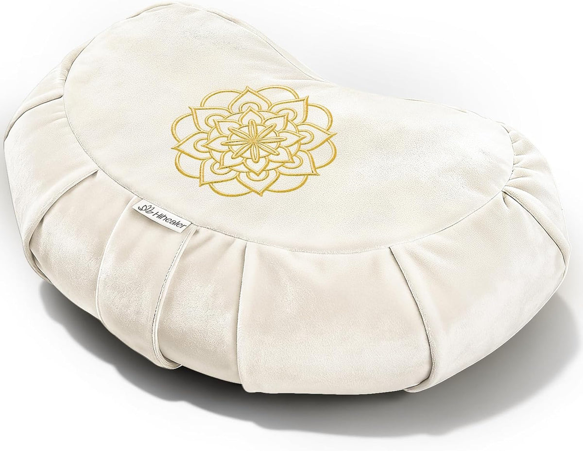 Premium Crescent Meditation Cushion, Ergonomic Buckwheat Hull Floor Pillow for Adults, Comfortable Yoga Bolster for Meditation & Floor Sitting (Purple)