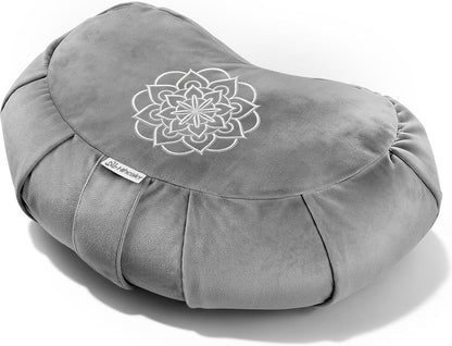 Premium Crescent Meditation Cushion, Ergonomic Buckwheat Hull Floor Pillow for Adults, Comfortable Yoga Bolster for Meditation & Floor Sitting (Purple)