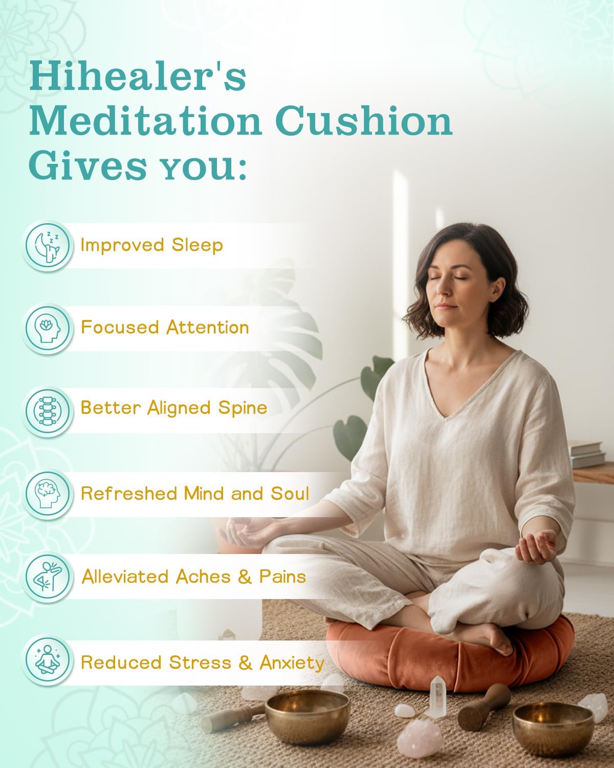 Premium Crescent Meditation Cushion, Ergonomic Buckwheat Hull Floor Pillow for Adults, Comfortable Yoga Bolster for Meditation & Floor Sitting (Purple)