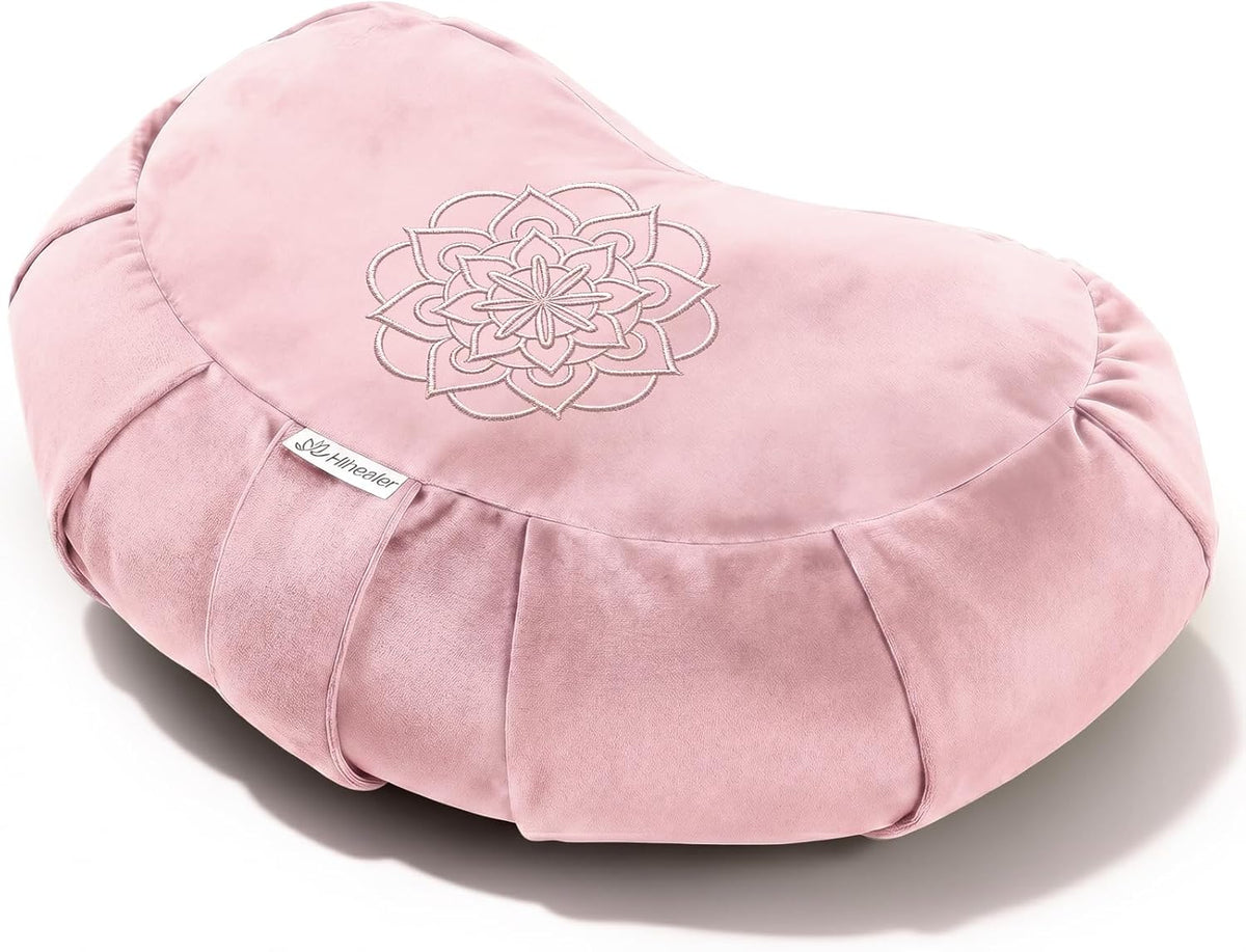 Premium Crescent Meditation Cushion, Ergonomic Buckwheat Hull Floor Pillow for Adults, Comfortable Yoga Bolster for Meditation & Floor Sitting (Purple)