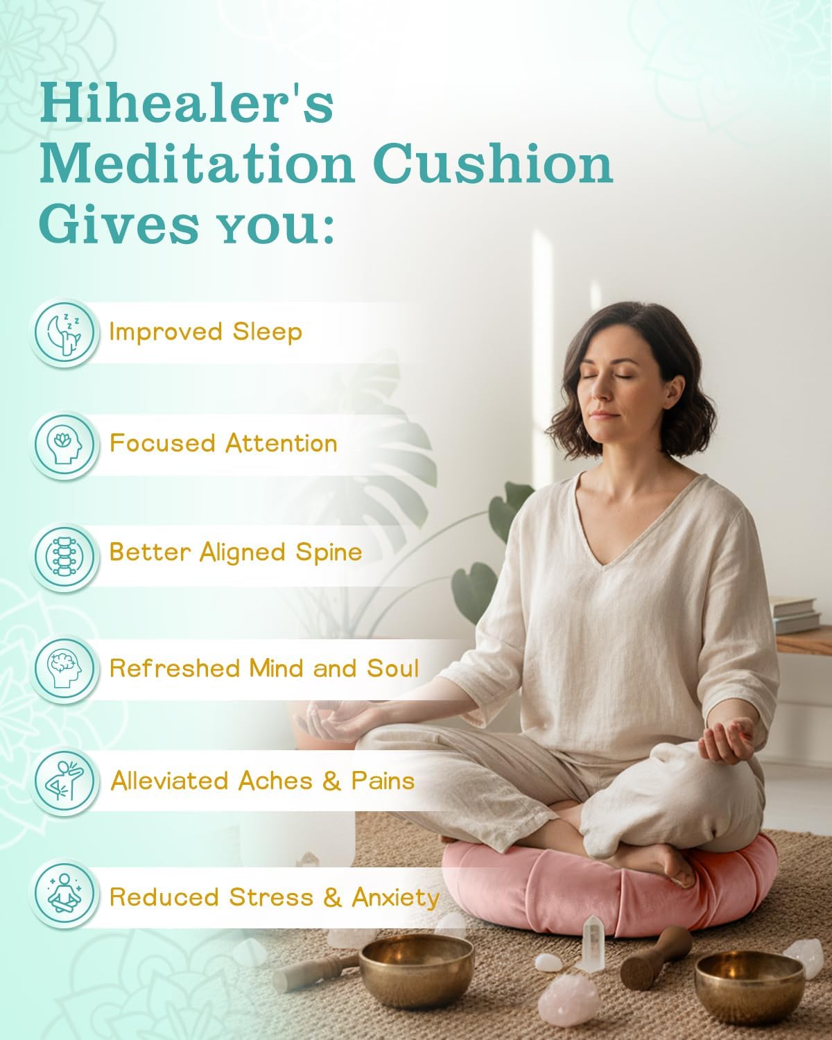 Premium Crescent Meditation Cushion, Ergonomic Buckwheat Hull Floor Pillow for Adults, Comfortable Yoga Bolster for Meditation & Floor Sitting (Purple)