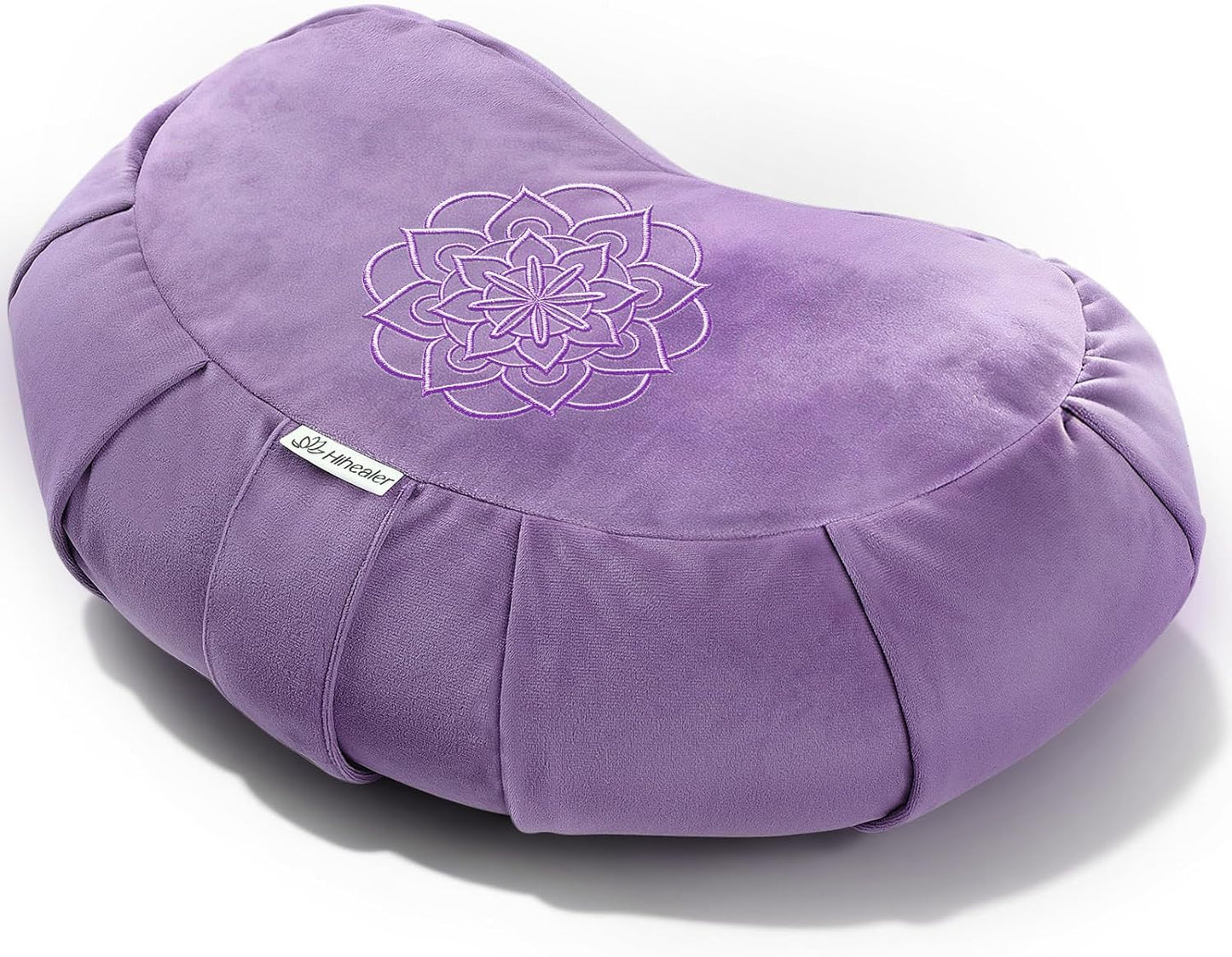 Premium Crescent Meditation Cushion, Ergonomic Buckwheat Hull Floor Pillow for Adults, Comfortable Yoga Bolster for Meditation & Floor Sitting (Purple)