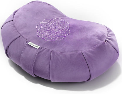 Premium Crescent Meditation Cushion, Ergonomic Buckwheat Hull Floor Pillow for Adults, Comfortable Yoga Bolster for Meditation & Floor Sitting (Purple)