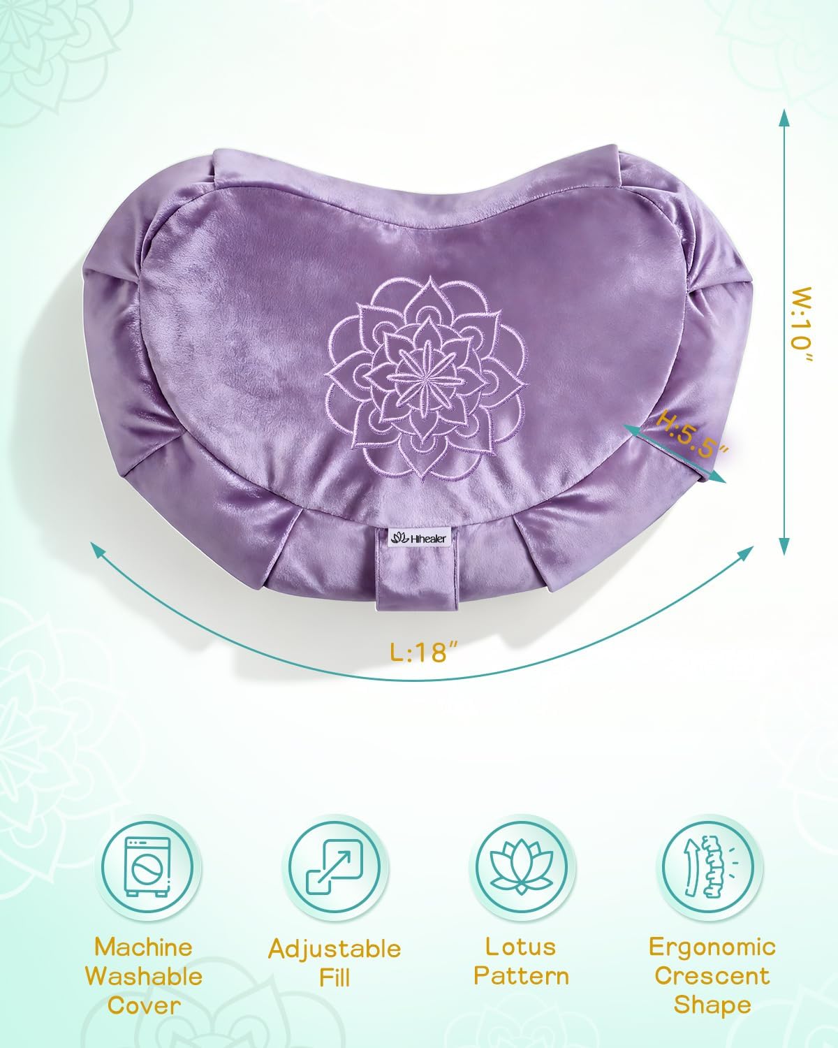 Premium Crescent Meditation Cushion, Ergonomic Buckwheat Hull Floor Pillow for Adults, Comfortable Yoga Bolster for Meditation & Floor Sitting (Purple)