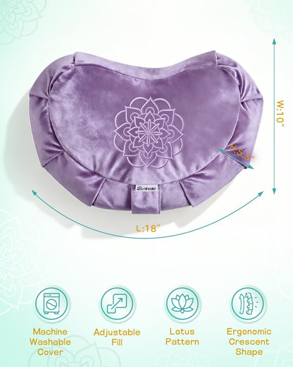 Premium Crescent Meditation Cushion, Ergonomic Buckwheat Hull Floor Pillow for Adults, Comfortable Yoga Bolster for Meditation & Floor Sitting (Purple)