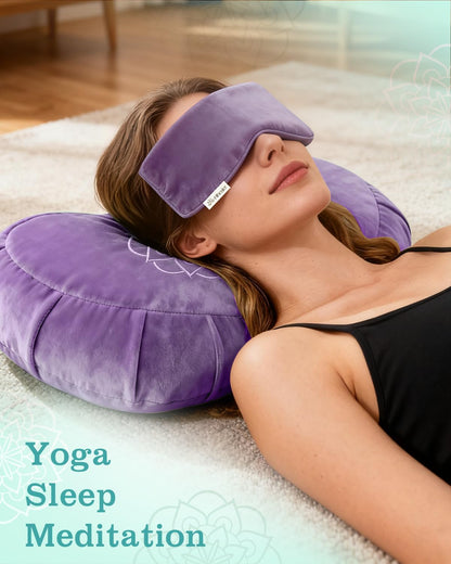 Premium Crescent Meditation Cushion, Ergonomic Buckwheat Hull Floor Pillow for Adults, Comfortable Yoga Bolster for Meditation & Floor Sitting (Purple)
