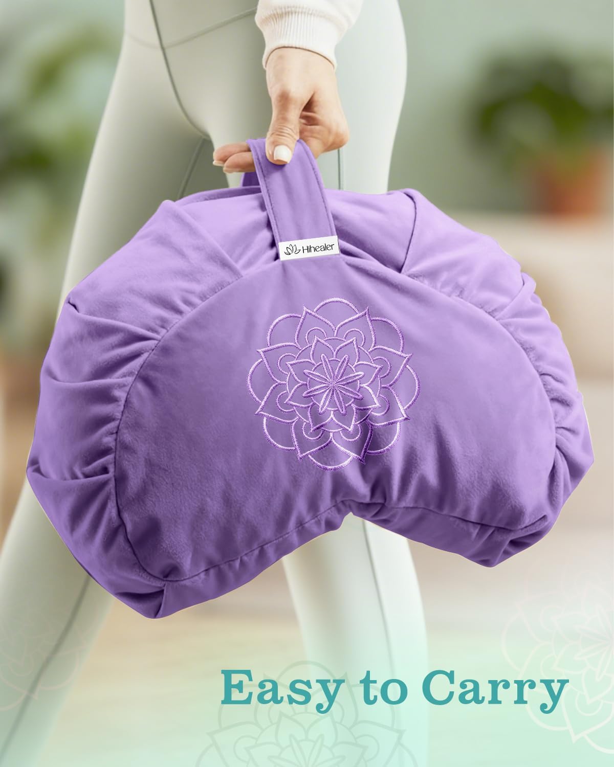 Premium Crescent Meditation Cushion, Ergonomic Buckwheat Hull Floor Pillow for Adults, Comfortable Yoga Bolster for Meditation & Floor Sitting (Purple)